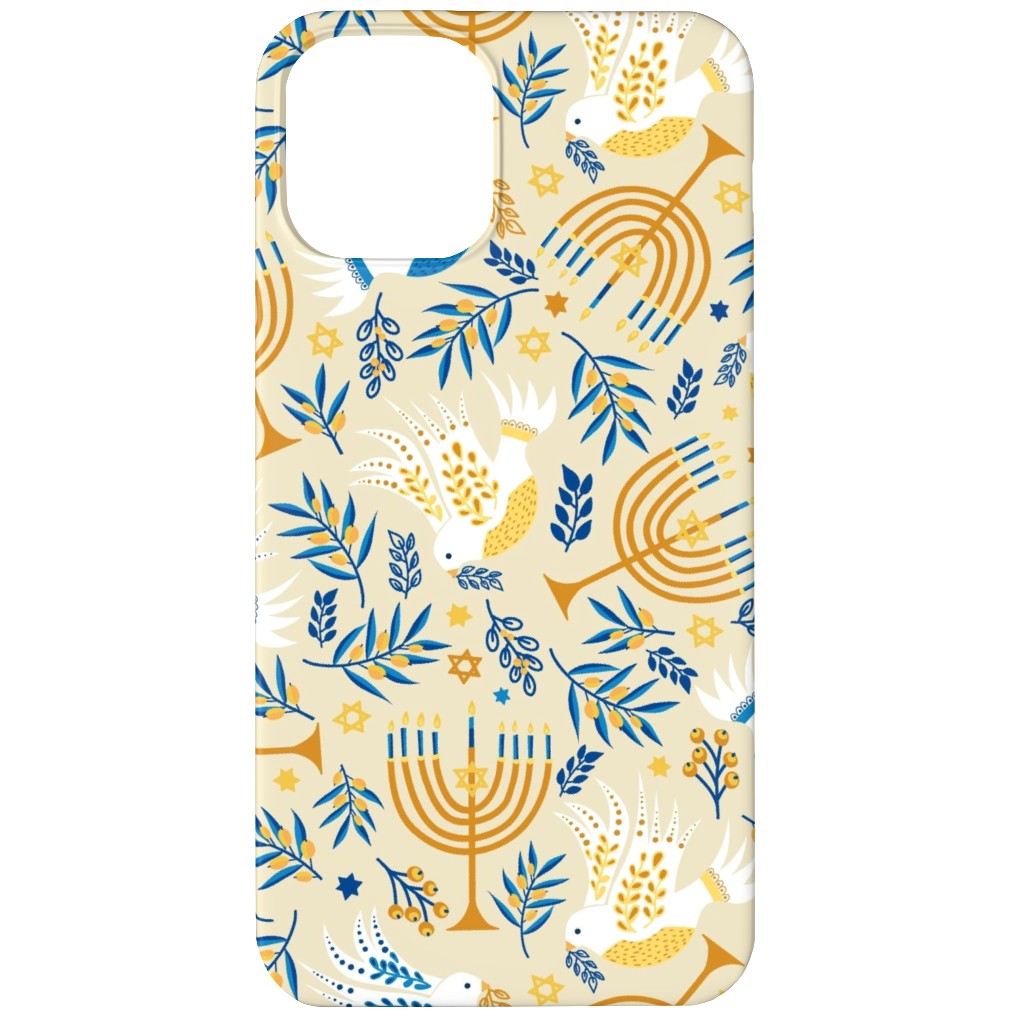 Hanukkah Birds Menorahs - Yellow Phone Case, Silicone Liner Case, Matte, iPhone 12, Yellow