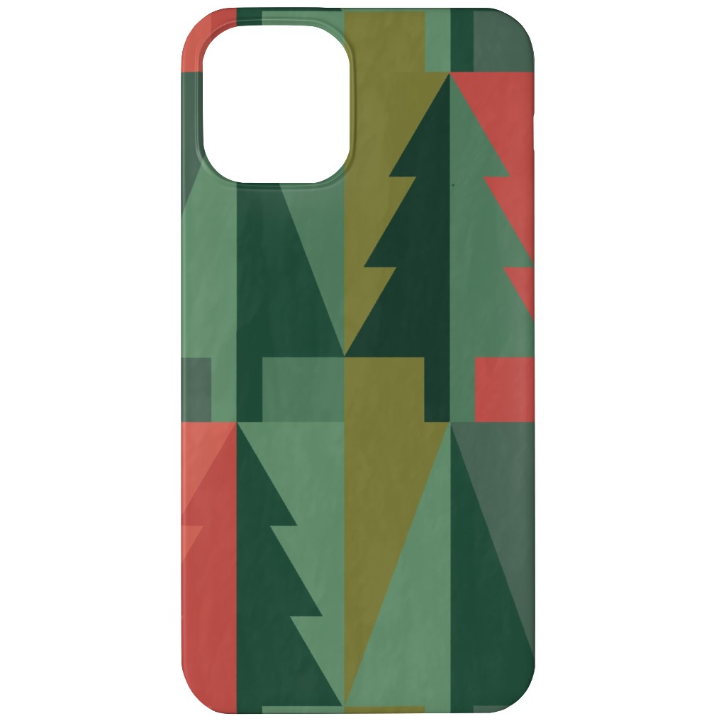 Geometric Forest - Red and Green Phone Case, Silicone Liner Case, Matte, iPhone 12, Green
