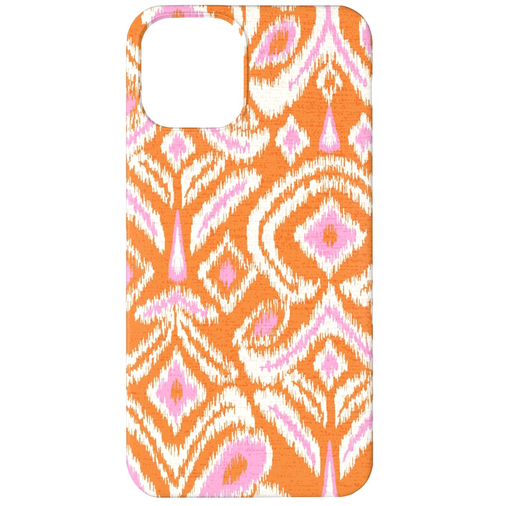 Ikat Flower - Orange and Pink Phone Case, Silicone Liner Case, Matte, iPhone 12, Orange