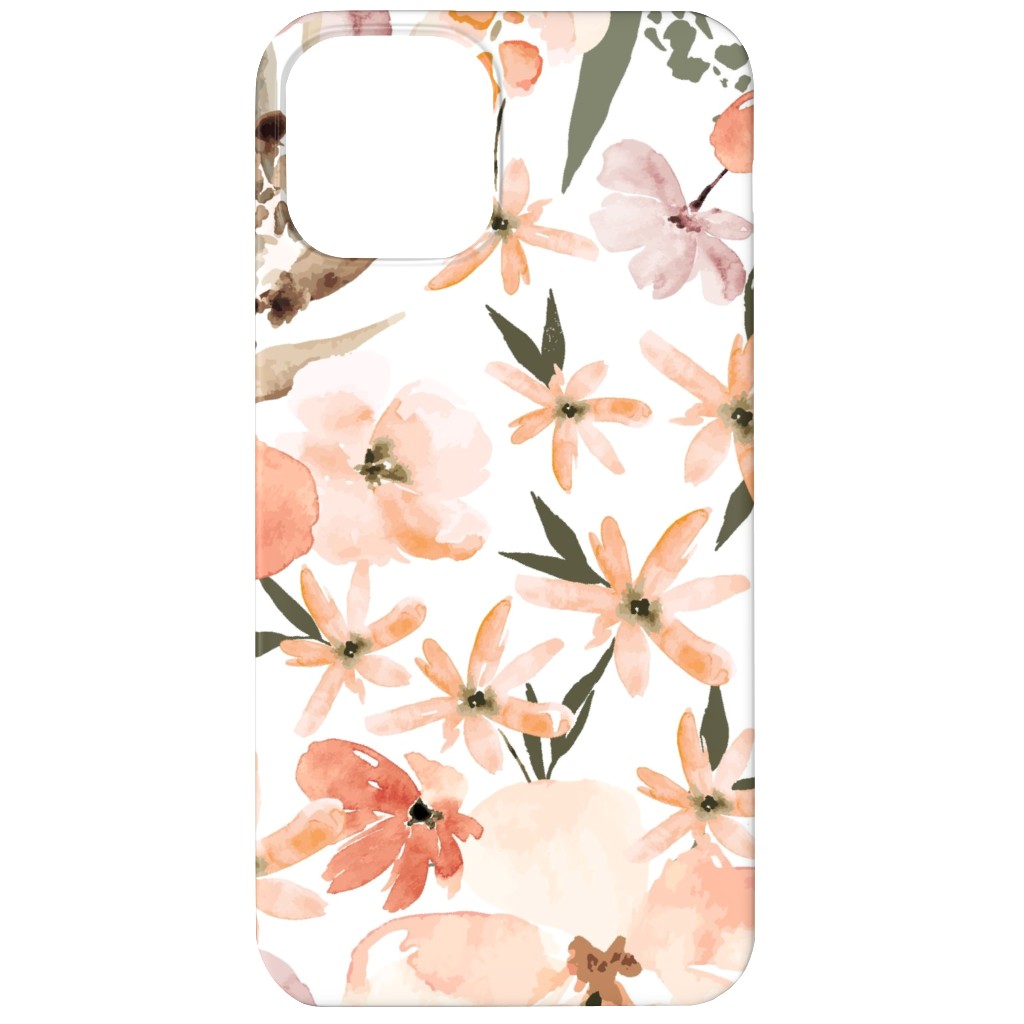 Earth Tone Floral Summer in Peach & Apricot Phone Case, Silicone Liner Case, Matte, iPhone 12, Pink, Bright Pink