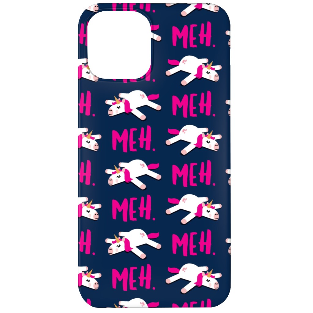 Meh - Splooting Unicorns - Pink on Navy Phone Case, Slim Case, Matte, iPhone 12, Pink, Bright Pink