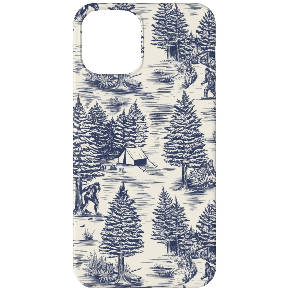 Bigfoot / Sasquatch Toile De Jouy - Blue Phone Case, Slim Case, Matte, iPhone 12, Blue, True Blue