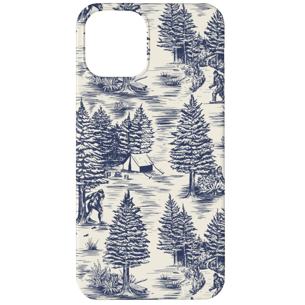 Bigfoot / Sasquatch Toile De Jouy - Blue Phone Case, Slim Case, Matte, iPhone 12, Blue