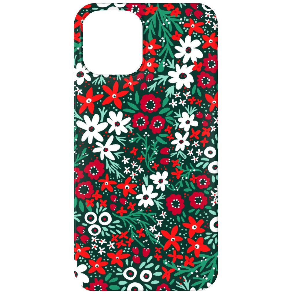 Rustic Floral - Holiday Red and Green Phone Case, Slim Case, Matte, iPhone 12, Green, Classic Green