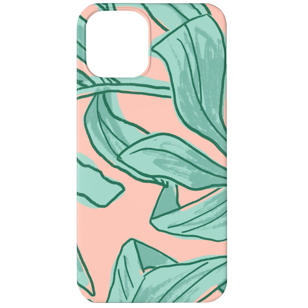 Lush Tropical Leaves - Pink and Mint Phone Case, Slim Case, Matte, iPhone 12, Green, Classic Green