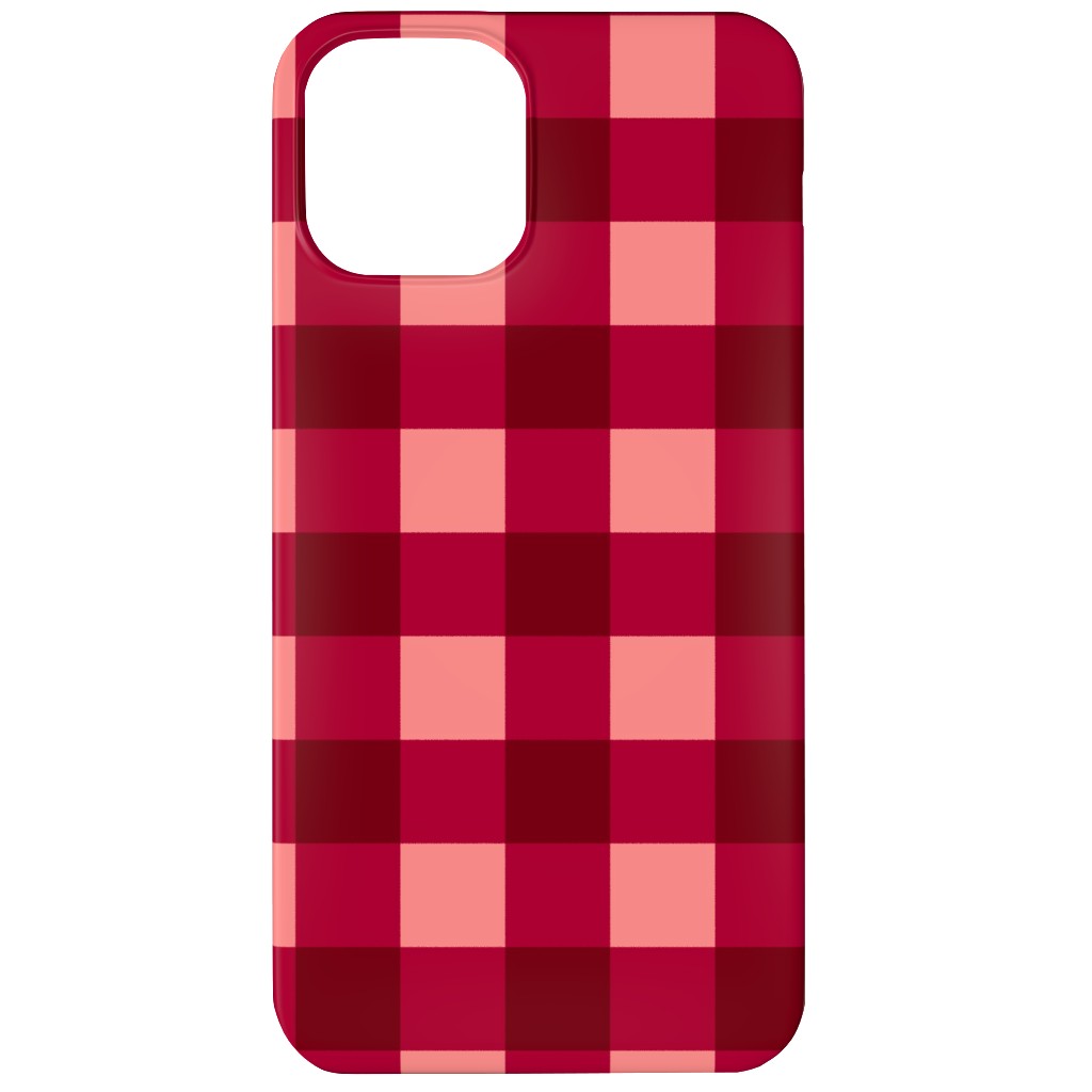 Gingham Check - Red and Pink Phone Case, Slim Case, Matte, iPhone 12, Red