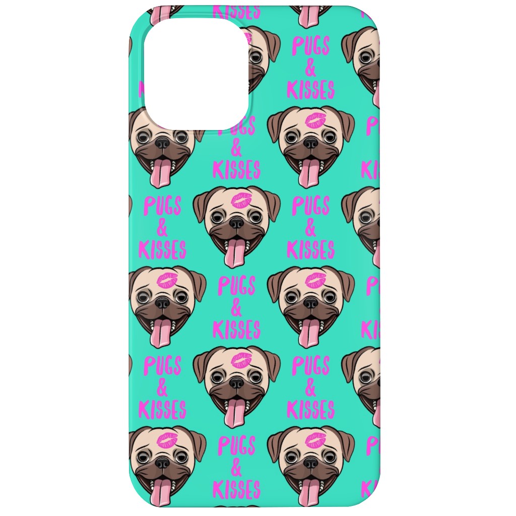 Pugs & Kisses - Cute Pug Dog - Teal Phone Case, Slim Case, Matte, iPhone 12, Green