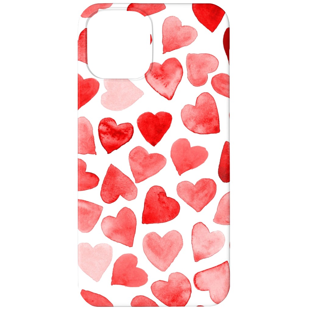 Red Hearts Watercolor - Red Phone Case, Slim Case, Matte, iPhone 12, Red