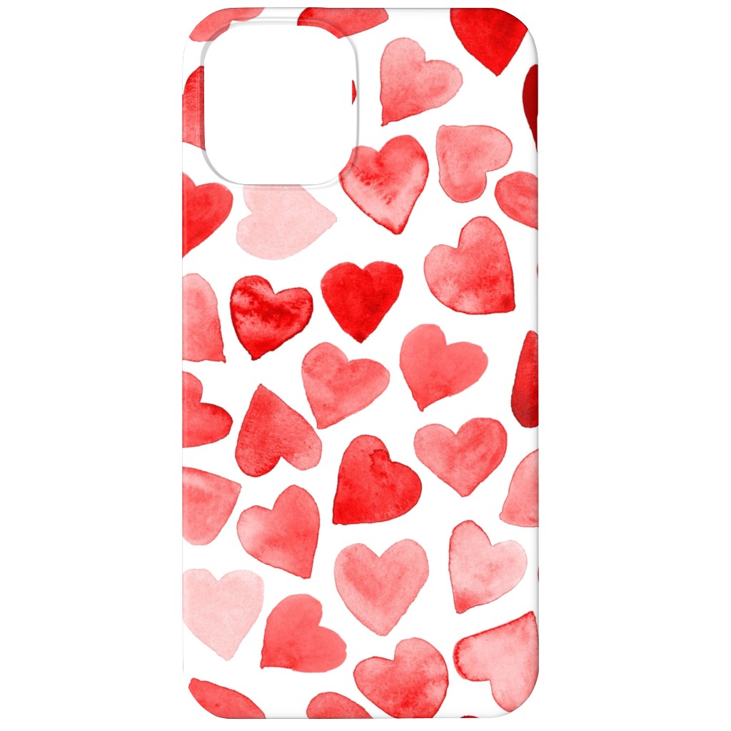 Red Hearts Watercolor - Red Phone Case, Slim Case, Matte, iPhone 12, Red, Red