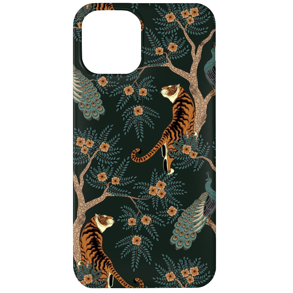 Tiger & Peacock on Black Phone Case, Slim Case, Matte, iPhone 12, Black