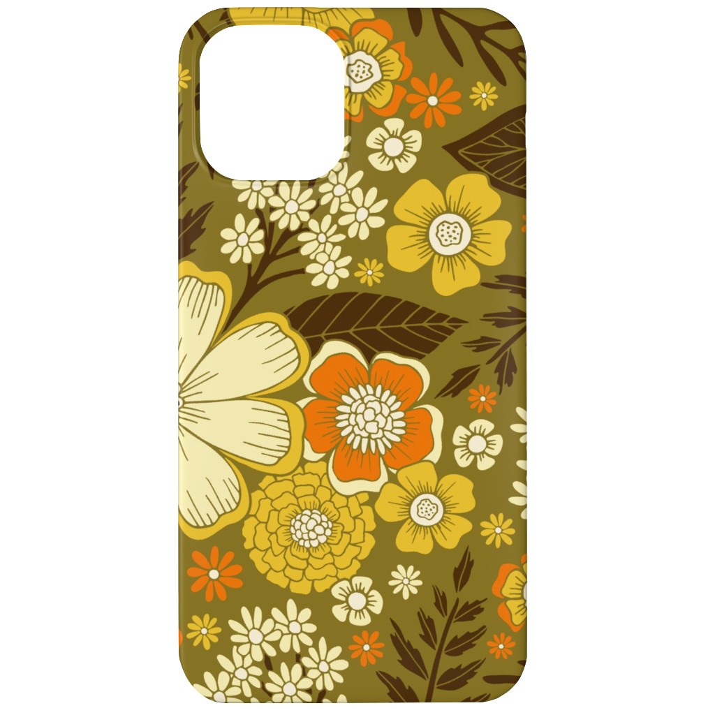 1970s Retro/Vintage Floral - Yellow and Brown Phone Case, Slim Case, Matte, iPhone 12, Yellow