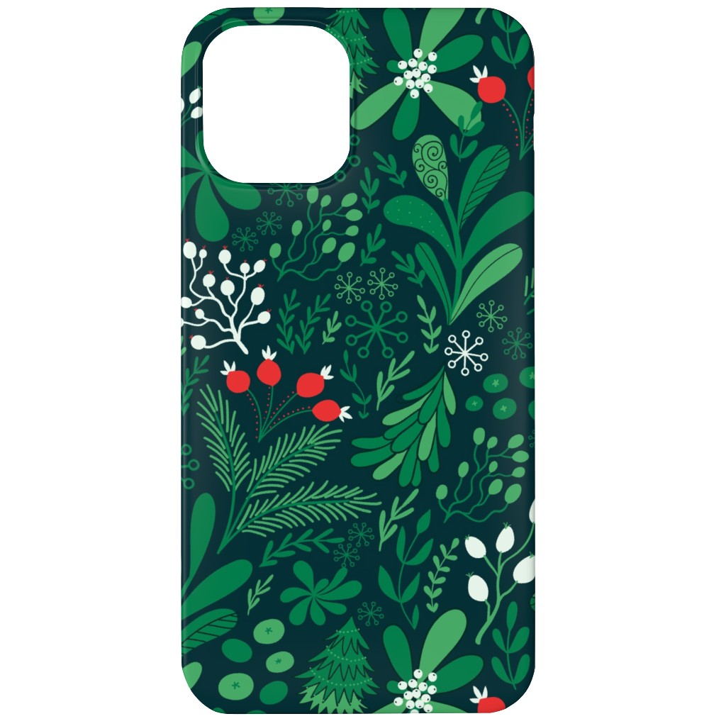 Merry Christmas Botanical - Green Phone Case, Slim Case, Matte, iPhone 12, Green, Classic Green