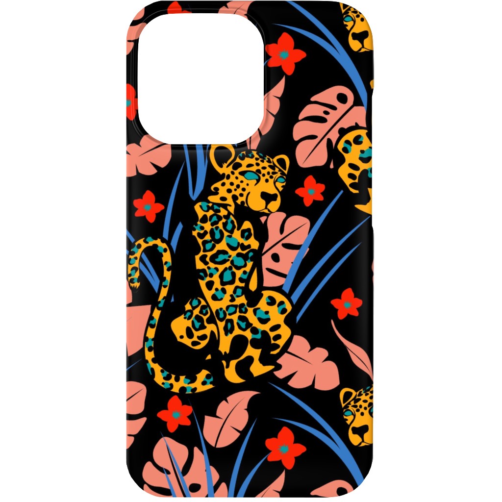 Leopard - Multi on Black Phone Case, Silicone Liner Case, Matte, iPhone 13 Mini, Multicolor