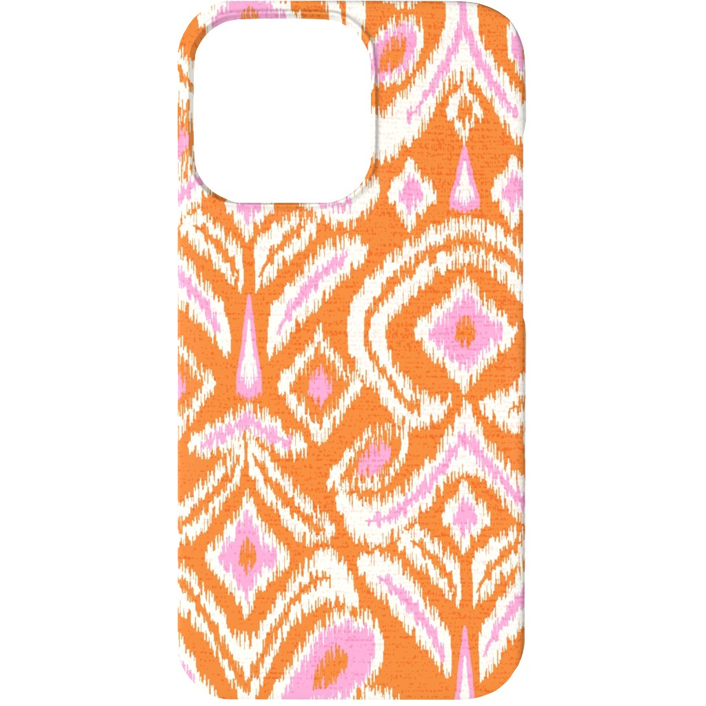 Ikat Flower - Orange and Pink Phone Case, Silicone Liner Case, Matte, iPhone 13 Mini, Orange