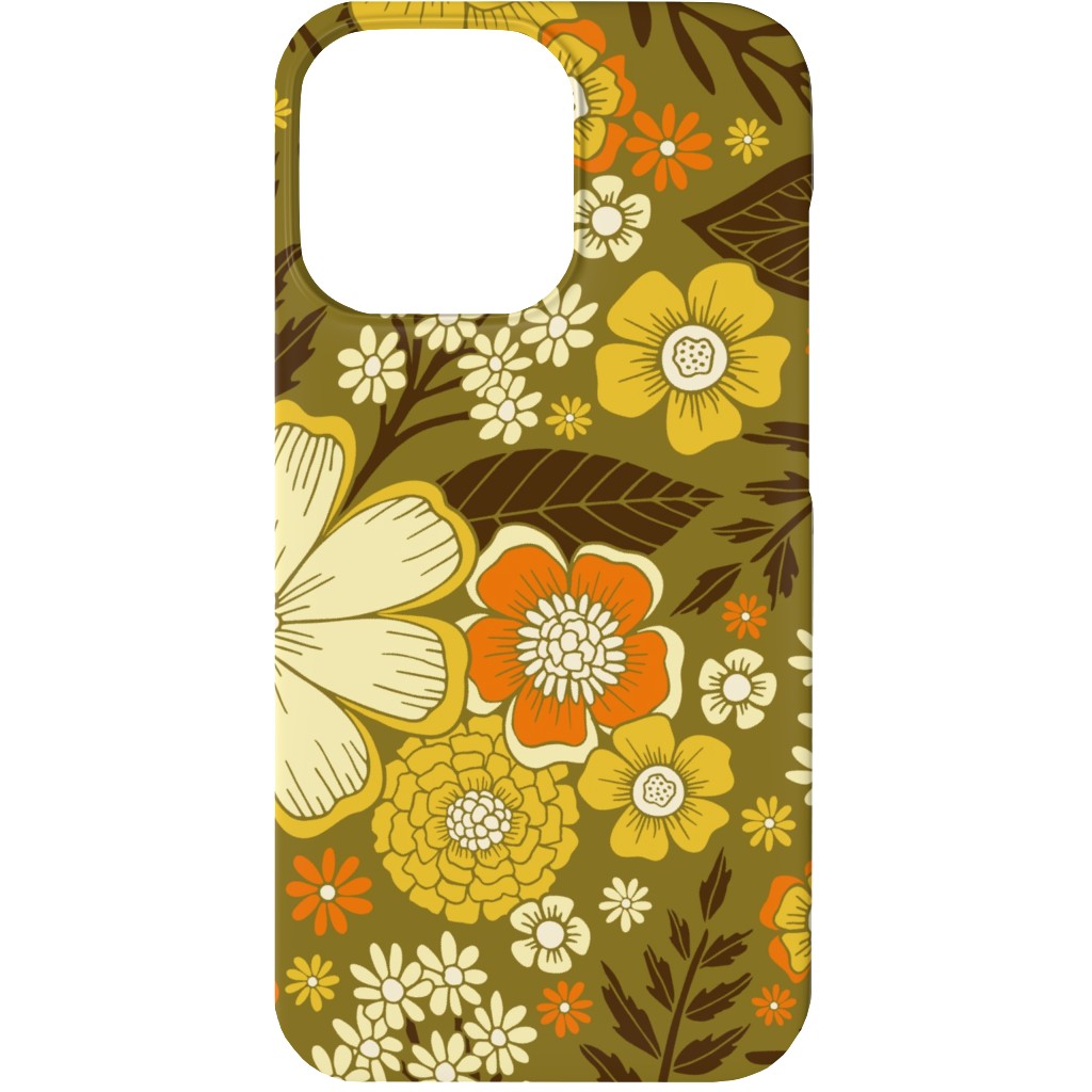 1970s Retro/Vintage Floral - Yellow and Brown Phone Case, Silicone Liner Case, Matte, iPhone 13 Mini, Yellow