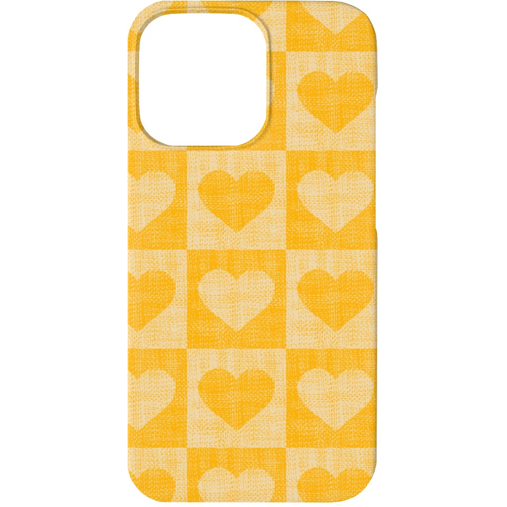 Love Hearts Check - Yellow Phone Case, Slim Case, Matte, iPhone 13 Mini, Yellow