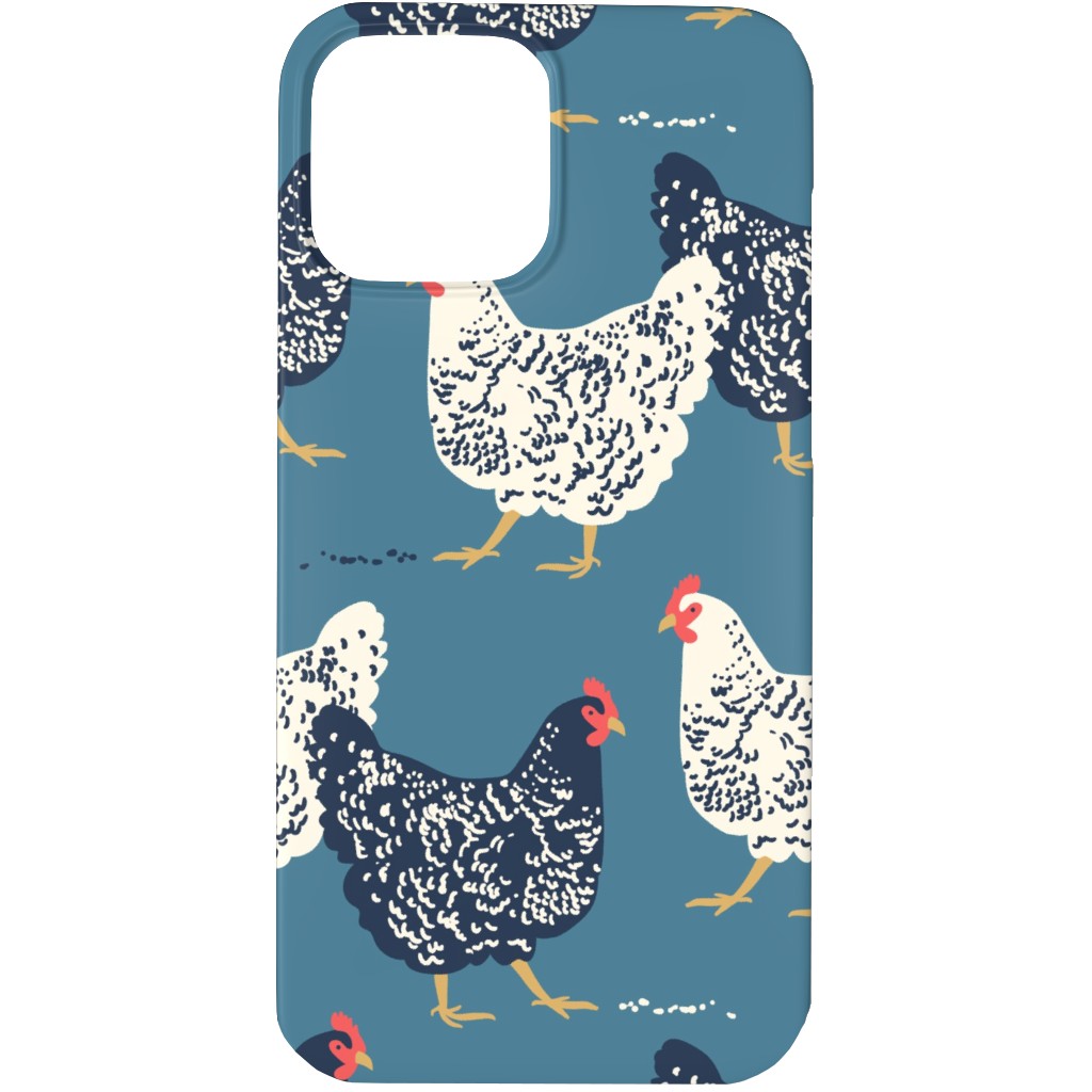 Farmhouse Chickens on Blue Phone Case, Silicone Liner Case, Matte, iPhone 13 Pro Max, Blue, True Blue
