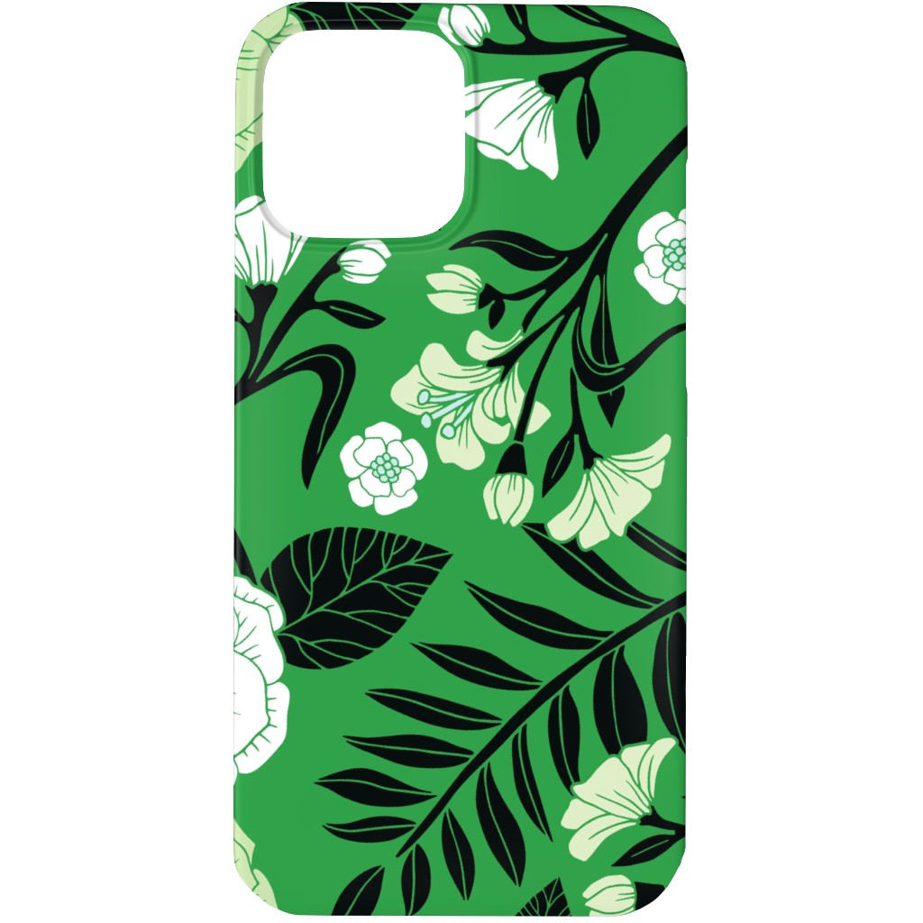 Green, Black & White Floral Pattern Phone Case, Silicone Liner Case, Matte, iPhone 13 Pro Max, Green