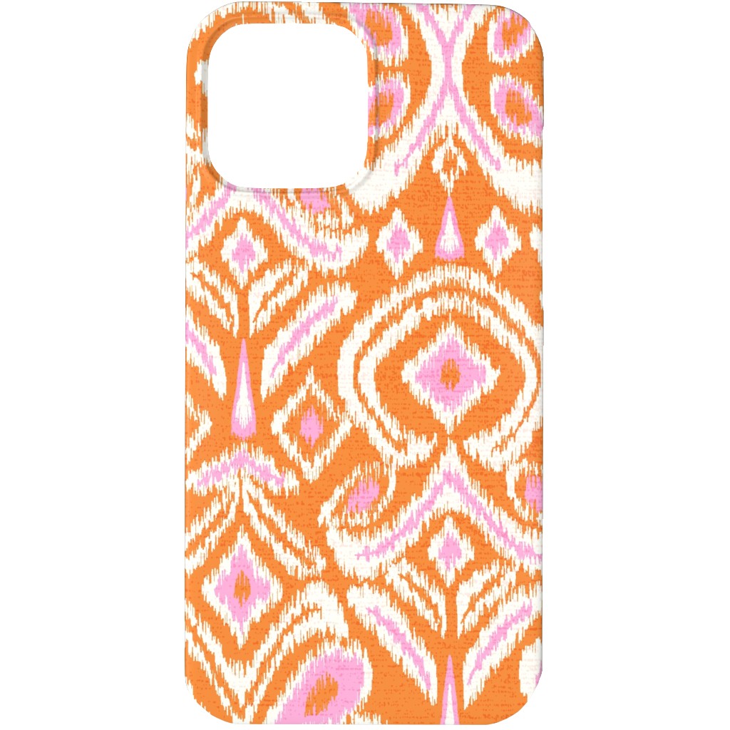 Ikat Flower - Orange and Pink Phone Case, Silicone Liner Case, Matte, iPhone 13 Pro Max, Orange