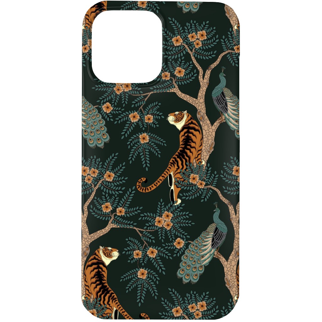 Tiger & Peacock on Black Phone Case, Silicone Liner Case, Matte, iPhone 13 Pro Max, Black