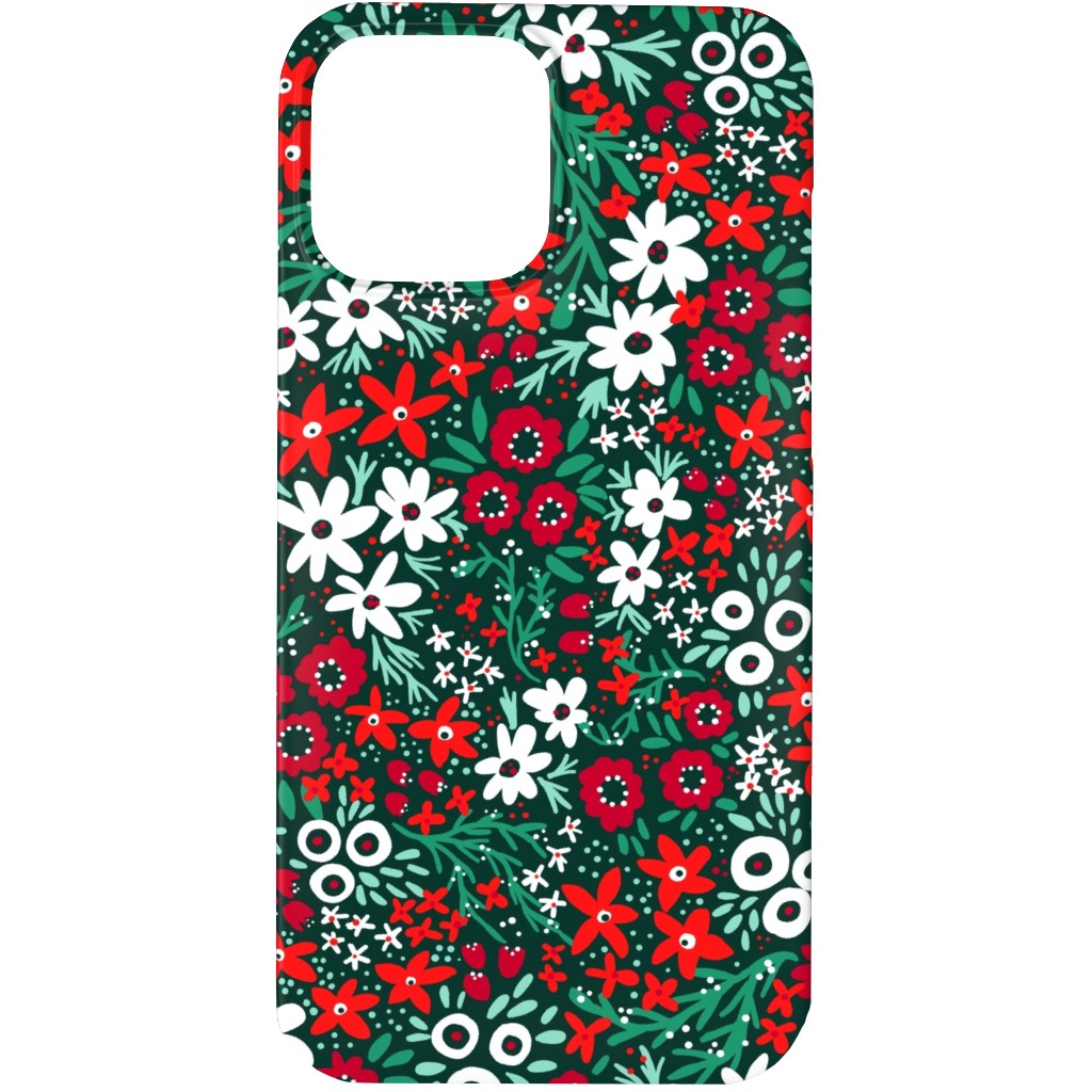 Rustic Floral - Holiday Red and Green Phone Case, Slim Case, Matte, iPhone 13 Pro Max, Green, Classic Green