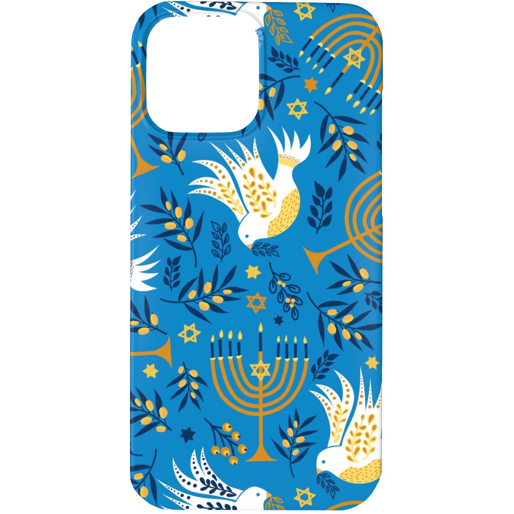 Hanukkah Birds Menorahs - Light Blue Phone Case, Slim Case, Matte, iPhone 13 Pro Max, Blue