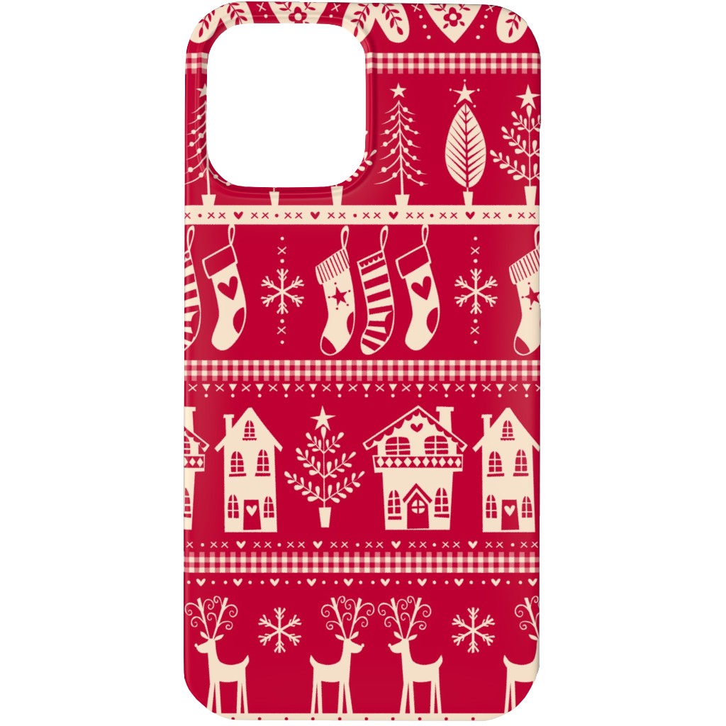 Vintage Nordic Christmas Phone Case, Slim Case, Matte, iPhone 13 Pro Max, Red
