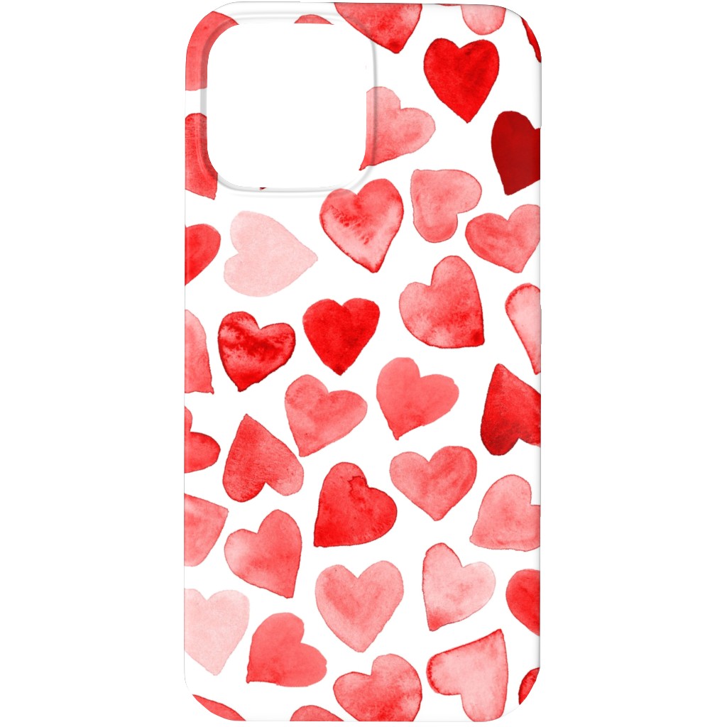 Red Hearts Watercolor - Red Phone Case, Slim Case, Matte, iPhone 13 Pro Max, Red, Red