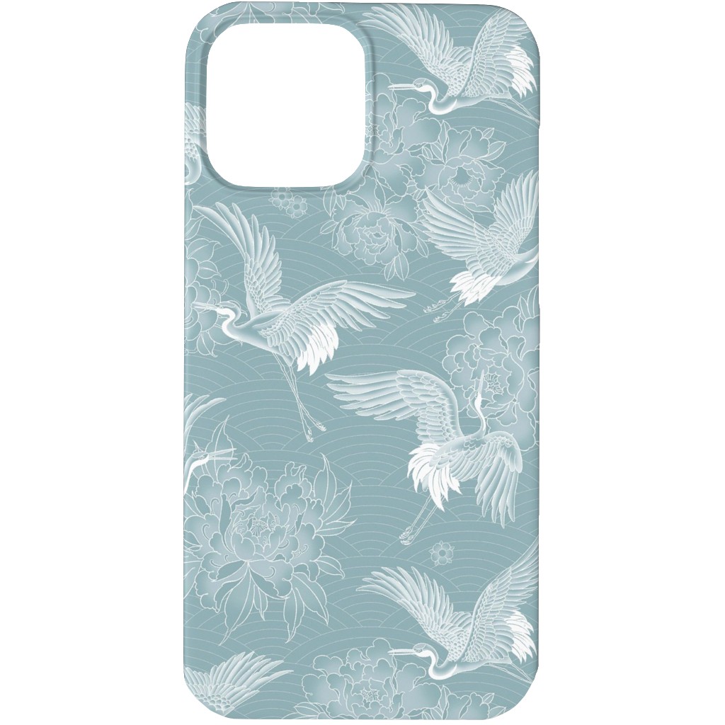Majestic Cranes - White on Blue Phone Case, Silicone Liner Case, Matte, iPhone 13 Pro, Blue, True Blue