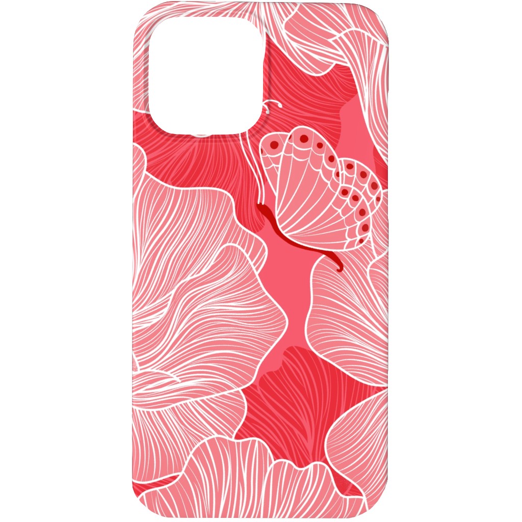 Floral & Butterflies on Scarlet Phone Case, Silicone Liner Case, Matte, iPhone 13 Pro, Pink, Bright Pink