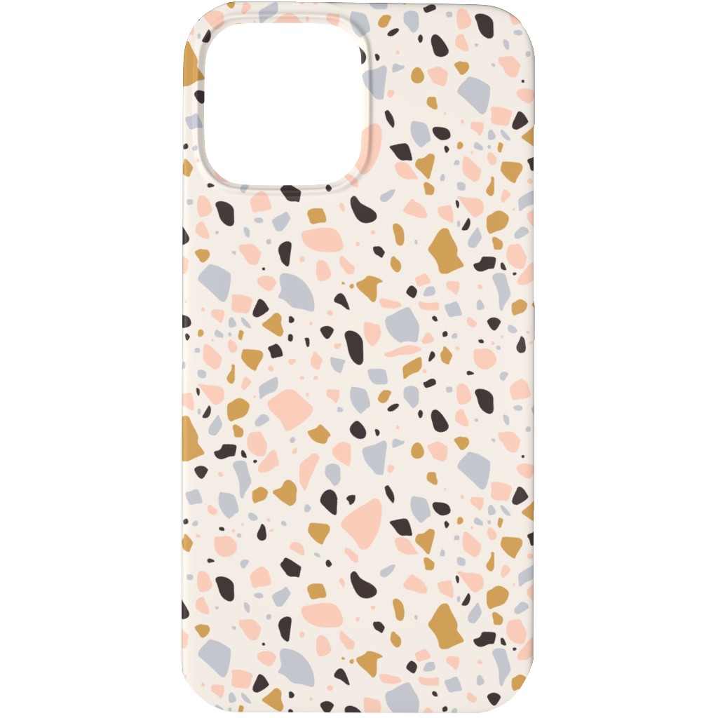 Terrazzo Coral - Gold Phone Case, Silicone Liner Case, Matte, iPhone 13 Pro, Beige