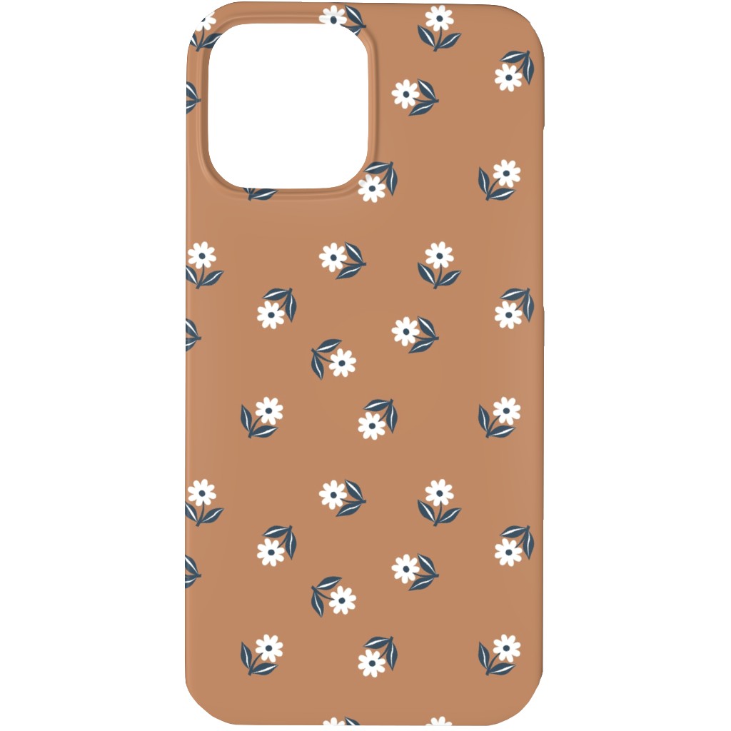 Romantic Boho Daisy Flowers - Scandinavian Print - Caramel Brown Blue Phone Case, Silicone Liner Case, Matte, iPhone 13 Pro, Orange