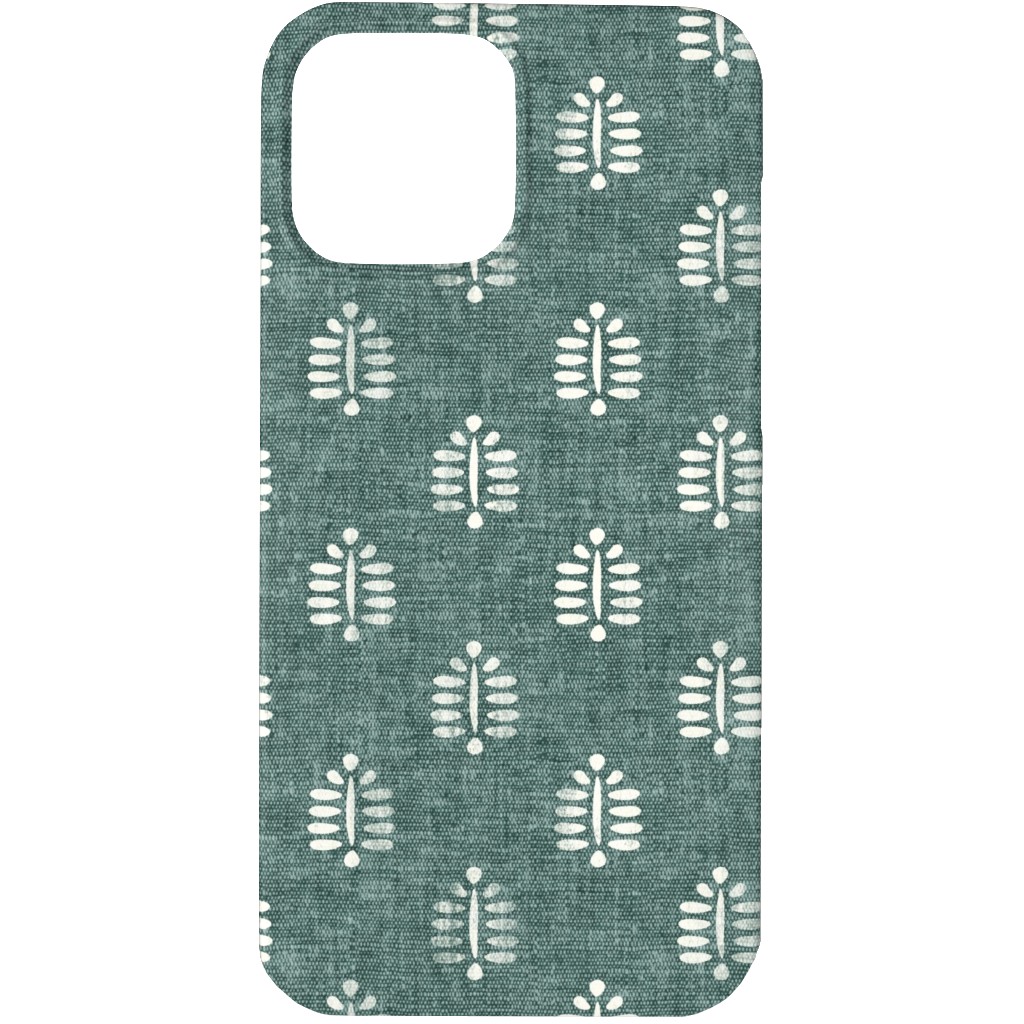 Block Print Fern on Dark Jade Phone Case, Slim Case, Matte, iPhone 13 Pro, Green