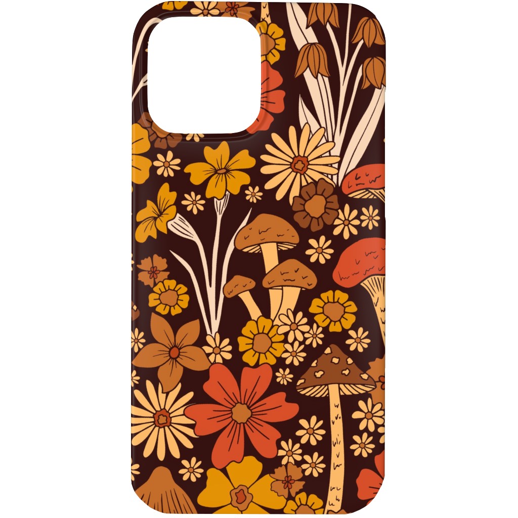 Retro 1970s Mushroom & Flowers - Brown and Orange Phone Case, Slim Case, Matte, iPhone 13 Pro, Orange, Orange