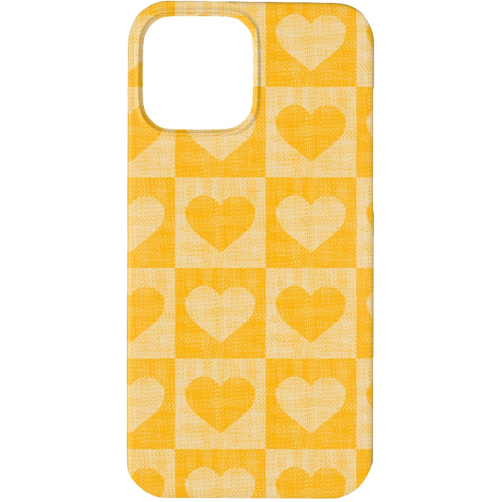 Love Hearts Check - Yellow Phone Case, Slim Case, Matte, iPhone 13 Pro, Yellow, Classic Yellow