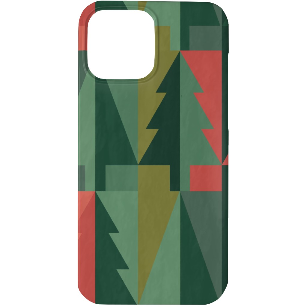 Geometric Forest - Red and Green Phone Case, Slim Case, Matte, iPhone 13 Pro, Green, Classic Green