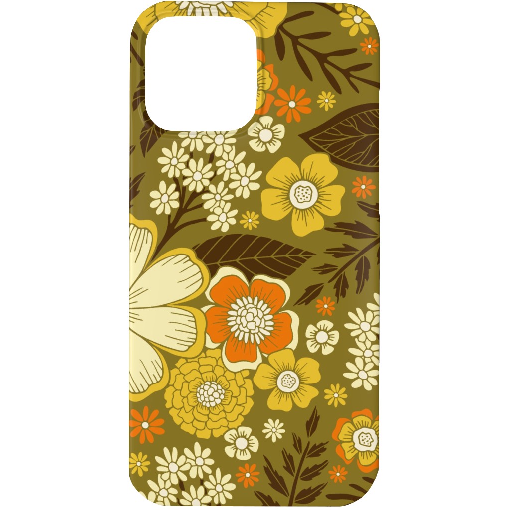 1970s Retro/Vintage Floral - Yellow and Brown Phone Case, Slim Case, Matte, iPhone 13 Pro, Yellow