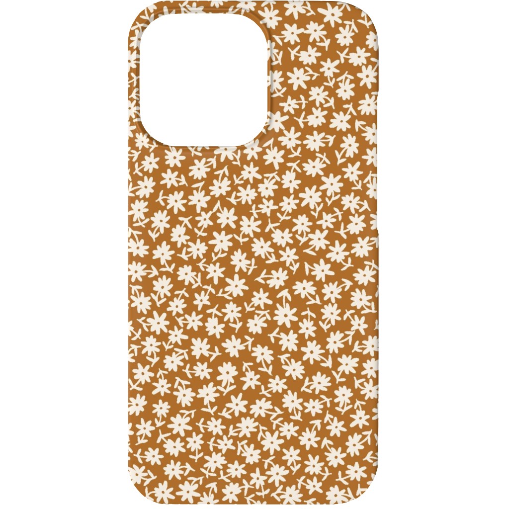 Ditsy Floral - Cream on Golden Mustard Brown Phone Case, Silicone Liner Case, Matte, iPhone 13, Brown