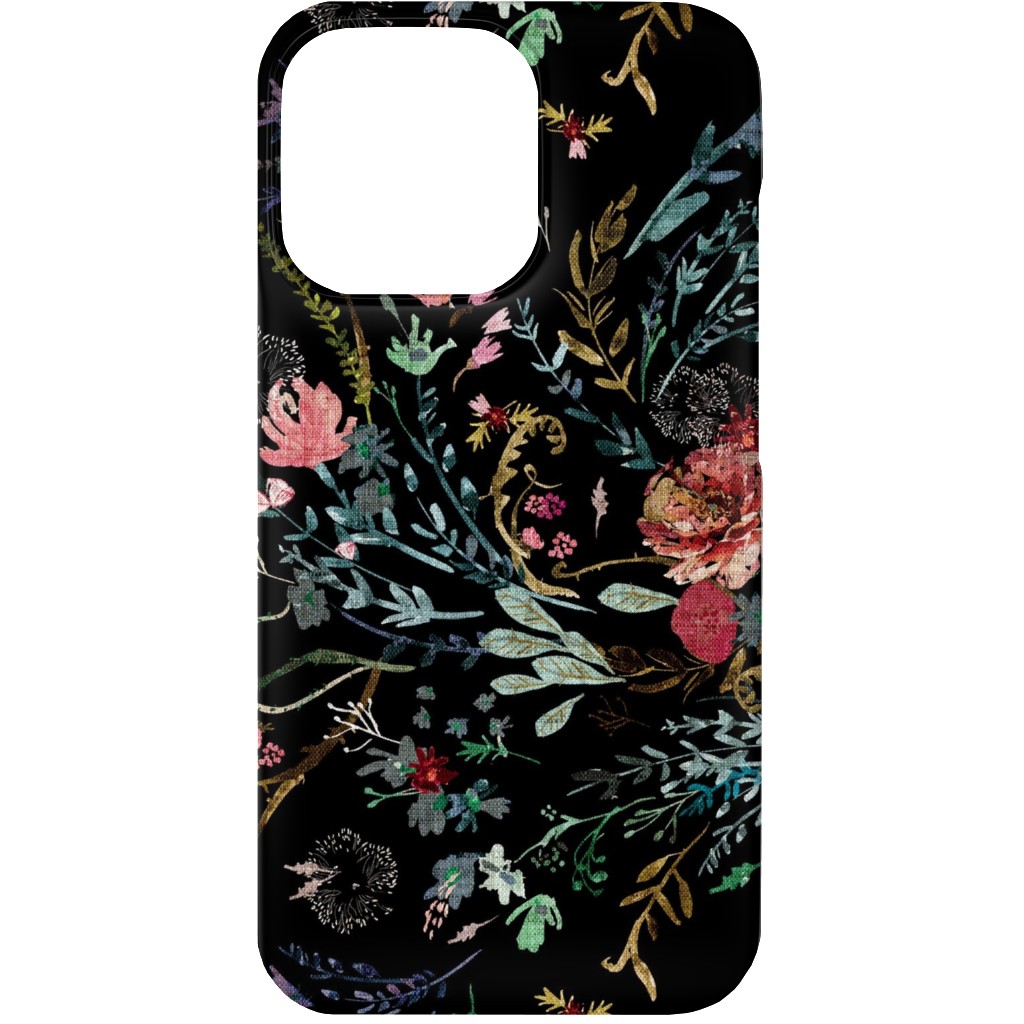 Fable Floral - Black Phone Case, Silicone Liner Case, Matte, iPhone 13, Black, Black