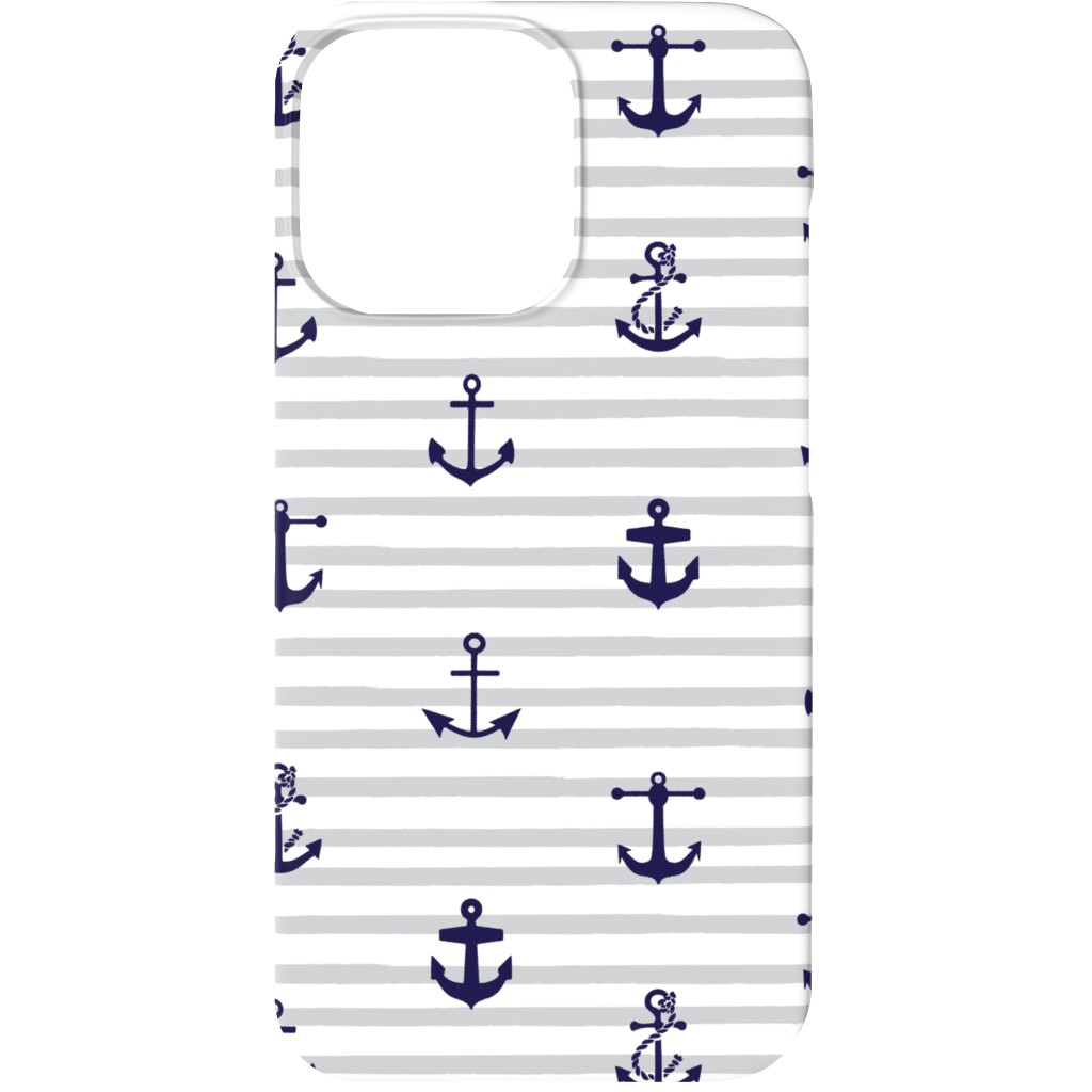 Anchors Away - Black on Gray Stripes Phone Case, Silicone Liner Case, Matte, iPhone 13, Gray