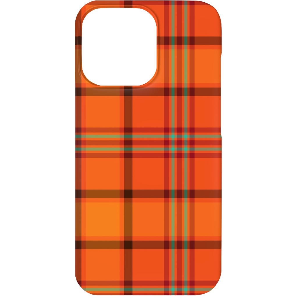 Orange With Black Plaid Phone Case, Silicone Liner Case, Matte, iPhone 13, Orange