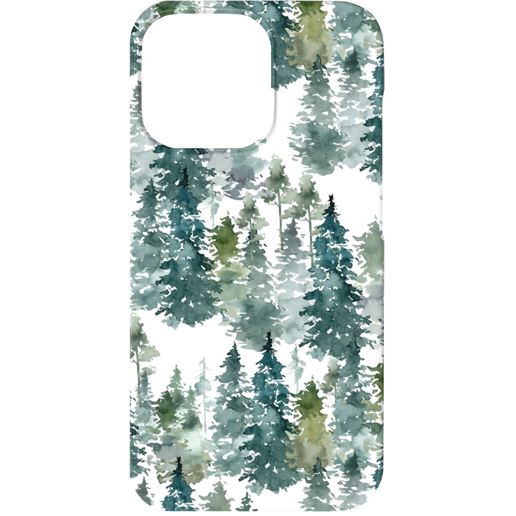 Woodland Trees Watercolor - White Phone Case, Silicone Liner Case, Matte, iPhone 13, Green