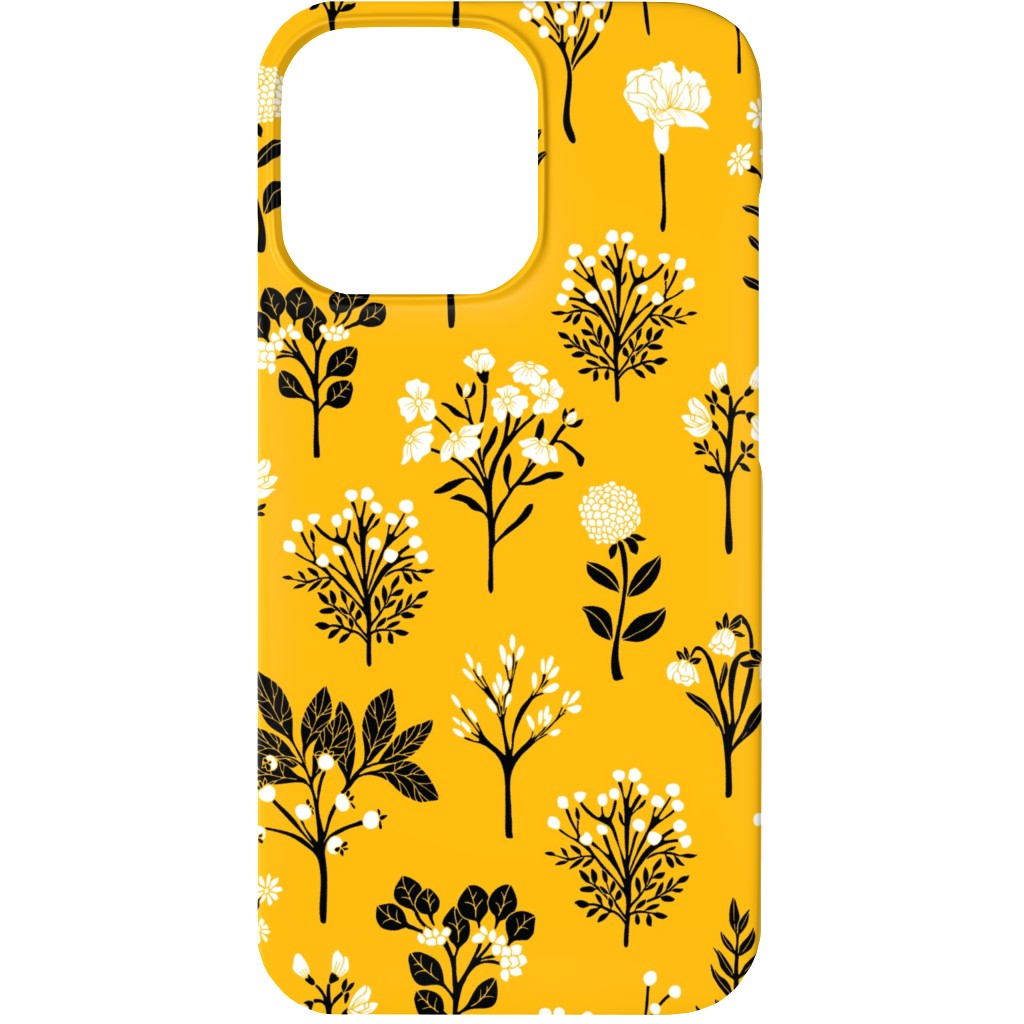 Florals - Yellow and Black Phone Case, Silicone Liner Case, Matte, iPhone 13, Yellow