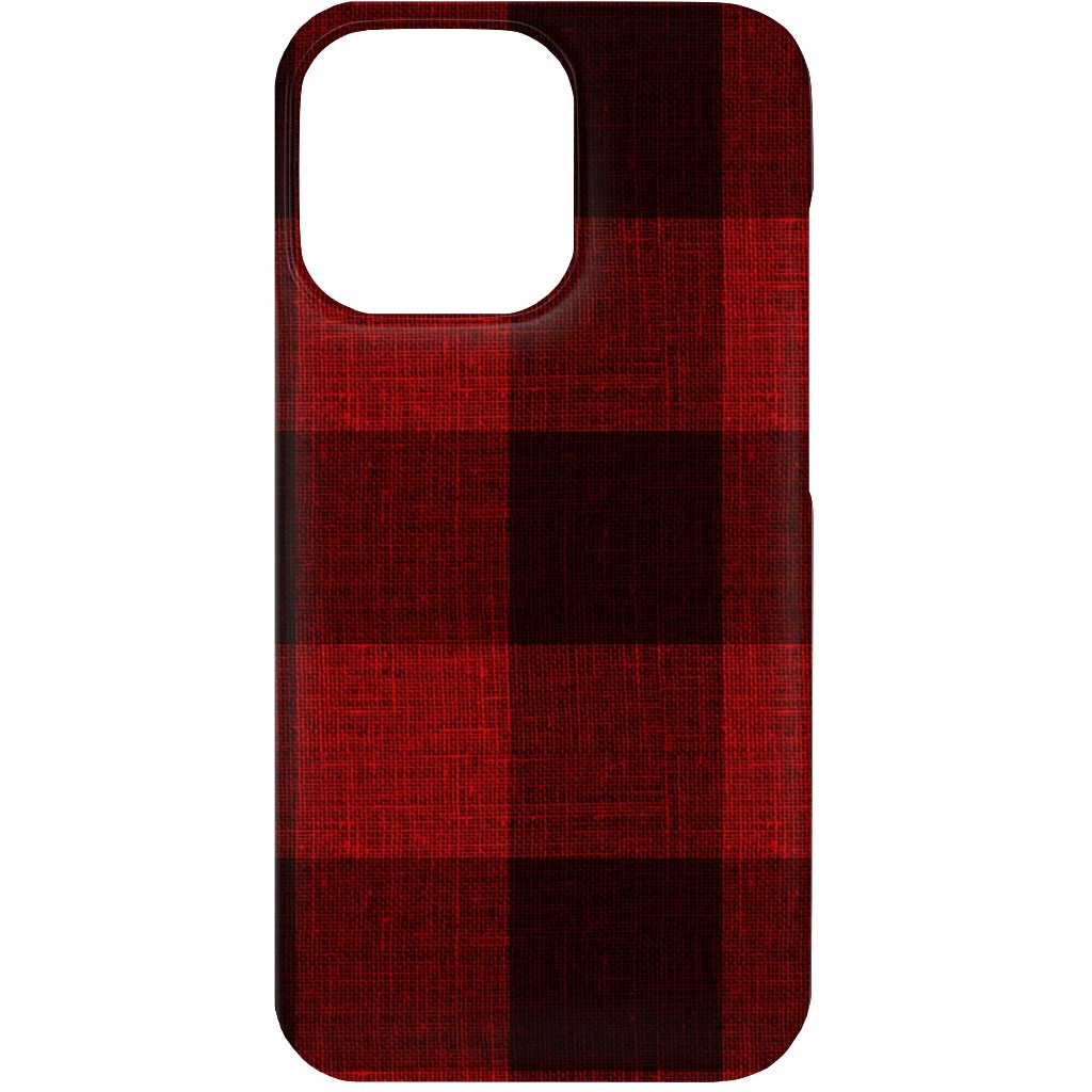 Linen Look Gingham Lumberjack - Red, Black Phone Case, Silicone Liner Case, Matte, iPhone 13, Red, Red