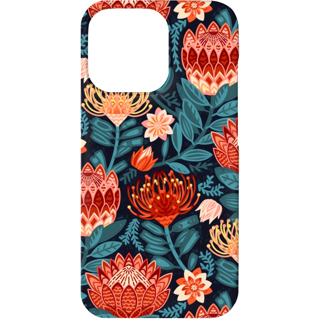 Protea Chintz - Navy Phone Case, Silicone Liner Case, Matte, iPhone 13, Multicolor