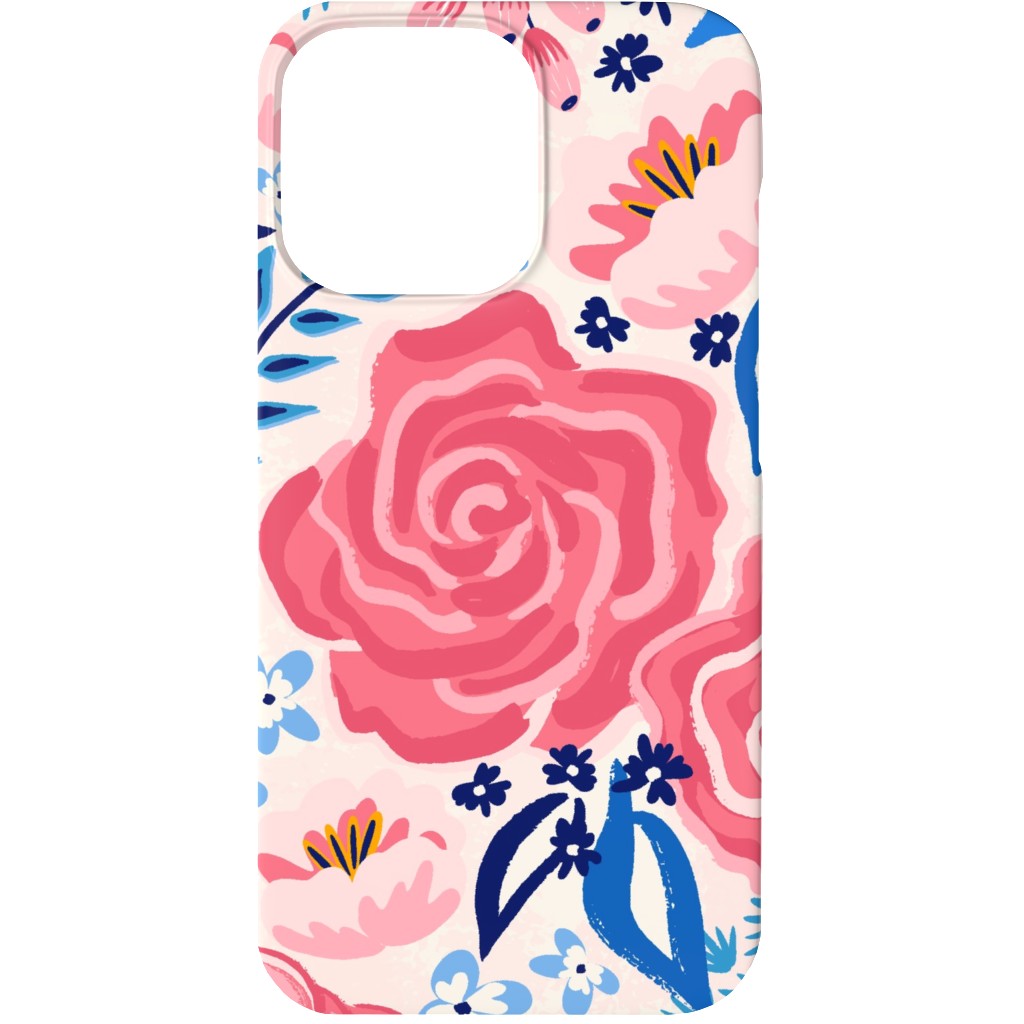 Chintz Roses - Coral and Blue Phone Case, Silicone Liner Case, Matte, iPhone 13, Pink