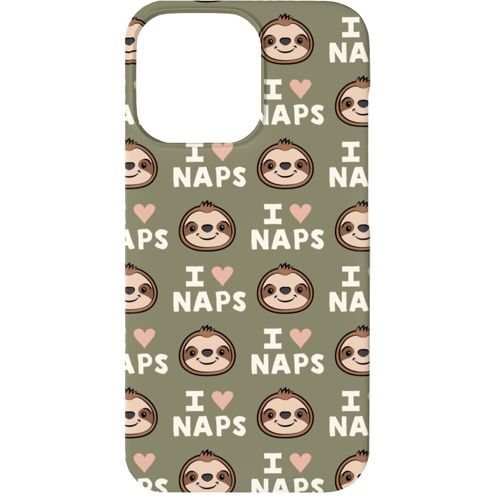 I Heart Naps - Cute Sloths - Olive Green Phone Case, Slim Case, Matte, iPhone 13, Green
