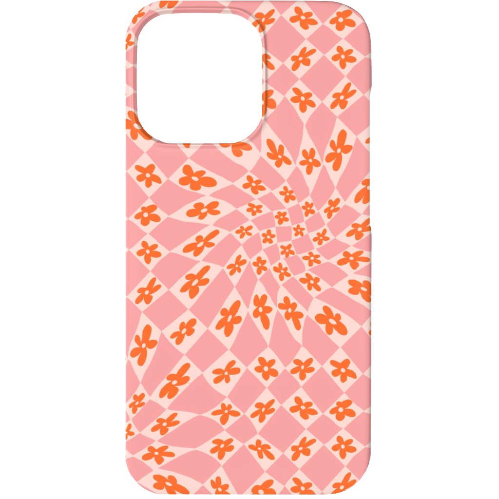 Trippy Checker - Floral - Pink and Orange Phone Case, Slim Case, Matte, iPhone 13, Pink