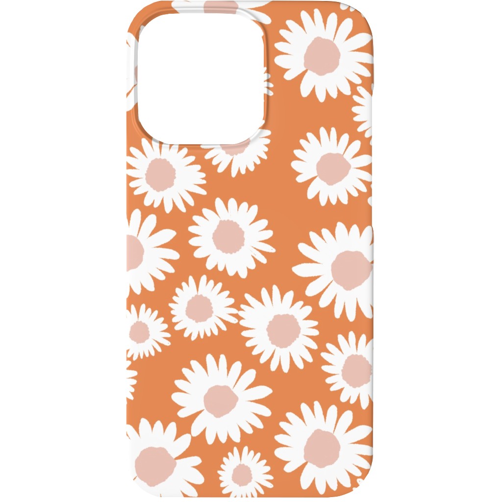 Boho Daisies - Flowers - Muted Orange and Blush Phone Case, Slim Case, Matte, iPhone 13, Orange, Orange