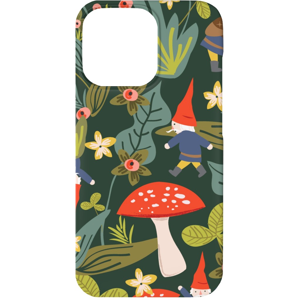 Woodland Gnomes & Mushrooms - Green Phone Case, Slim Case, Matte, iPhone 13, Green